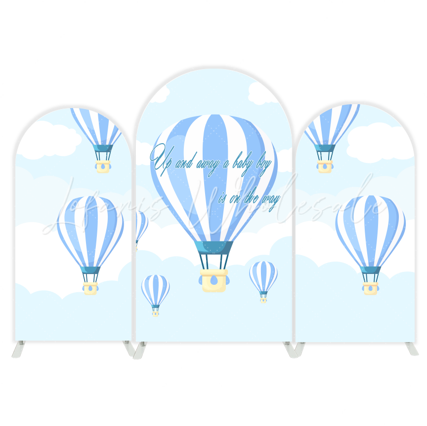Toile de fond pour arche montgolfière bleue pour fête anniversaire Baby Shower