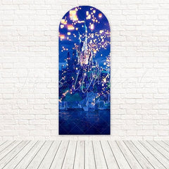 Toile de fond pour arche célébration royaume fantaisie château médiéval bleu