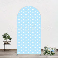 Toile de fond pour arche à pois bleus pour thème Baby Shower