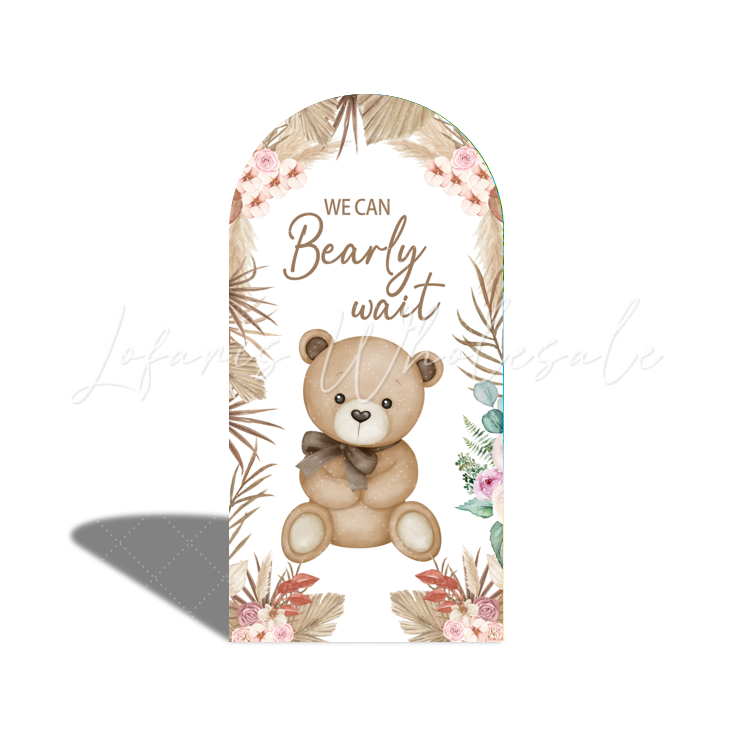 Toile de fond pour arche fête Baby Shower maman grossesse ours en peluche boho