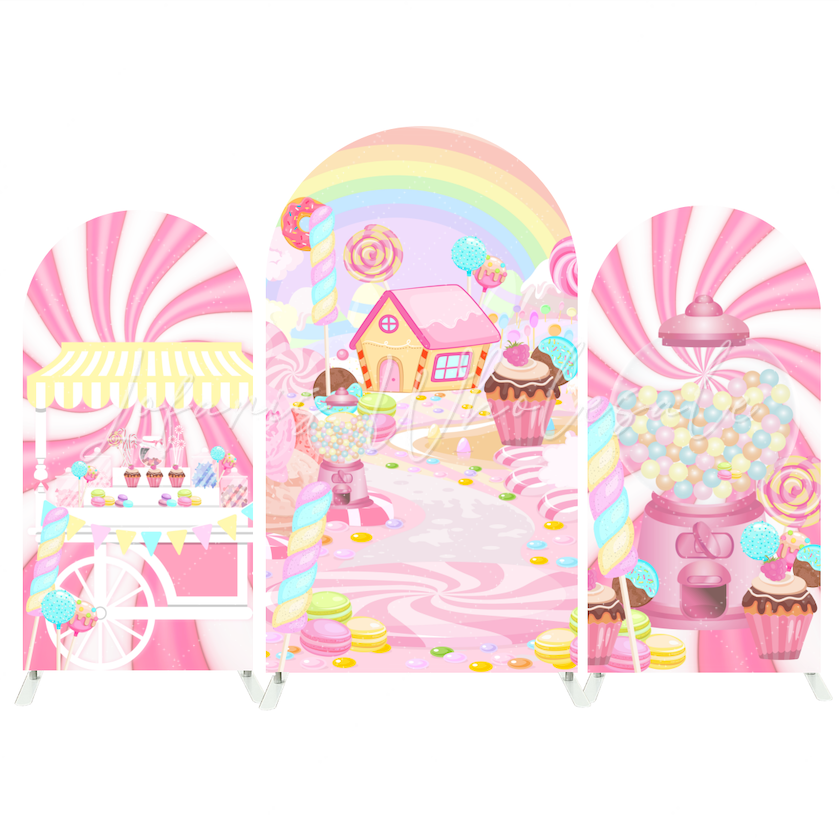 Toile de fond pour arche fête anniversaire Baby Shower beignet bonbon