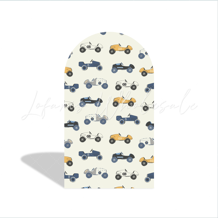 Toile de fond pour arche fête anniversaire Baby Shower Cars beignet