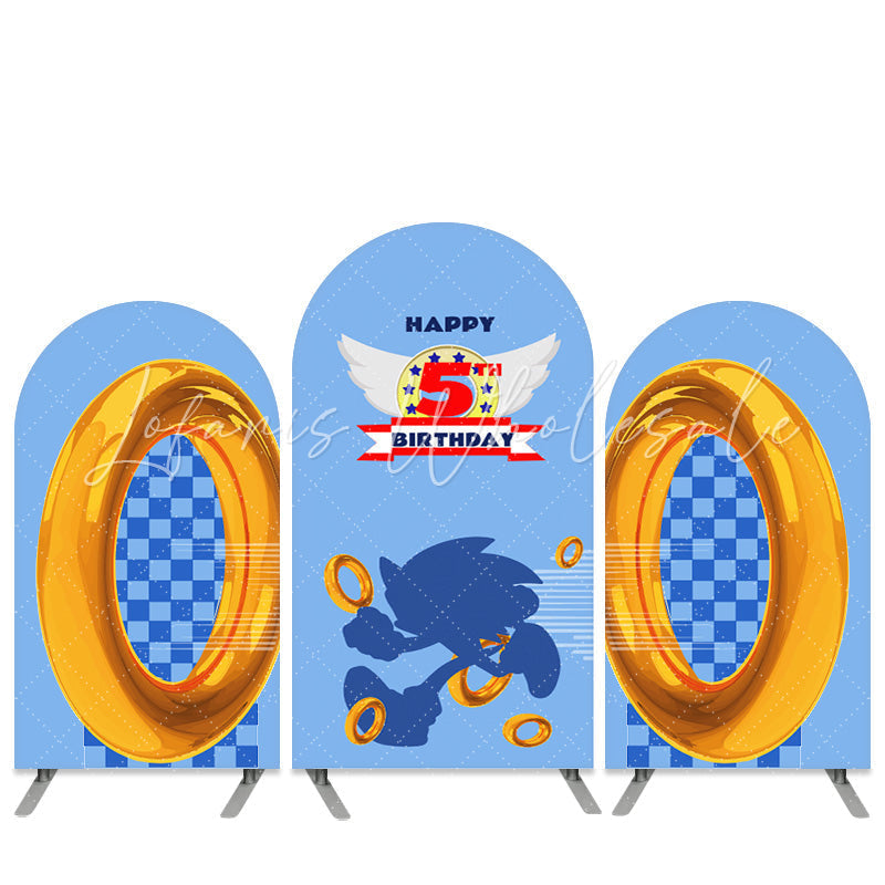 Kit toile de fond pour arche Joyeux 5e Anniversaire bleu mer personnage dessin animé
