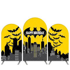 Kit toile de fond pour arche anniversaire jaune noir thème héros dessin animé