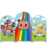 Kit toile de fond pour arche anniversaire arc-en-ciel bus enfants dessin animé