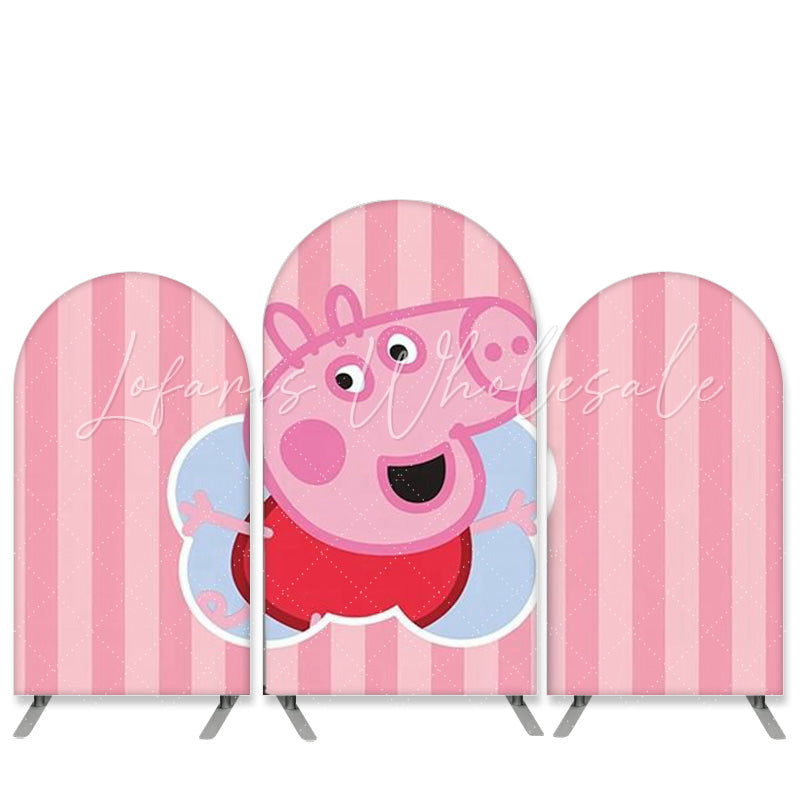 Kit toile de fond pour arche anniversaire rayures roses thème cochon dessin animé