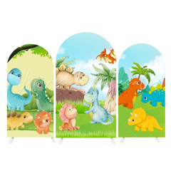 Toile de fond pour arche Joyeux Anniversaire thème dessin animé dinosaure mignon