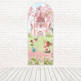 Toile de fond pour arche célébration livre de contes magique château rose fée
