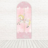 Toile de fond pour arche carrousel rose conte de fées pour célébrations magiques