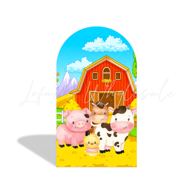 Toile de fond pour arche anniversaire grange thème animal ferme Chiara