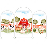 Toile de fond pour arche Joyeux Anniversaire thème vache maison grange ferme