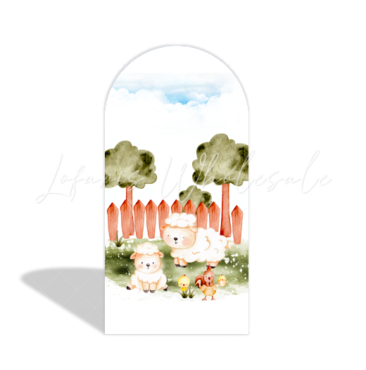 Toile de fond pour arche Joyeux Anniversaire thème vache maison grange ferme