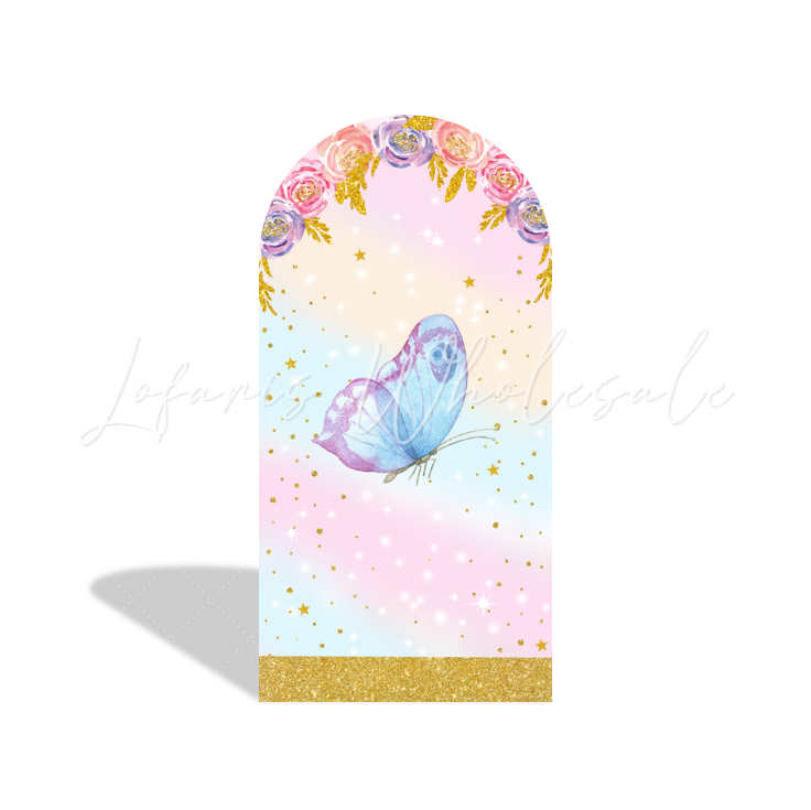 Toile de fond pour arche Joyeux Anniversaire papillon flore