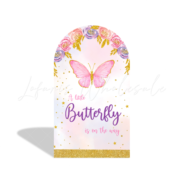 Toile de fond pour arche Joyeux Anniversaire papillon flore