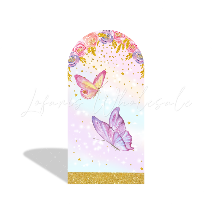 Toile de fond pour arche Joyeux Anniversaire papillon flore