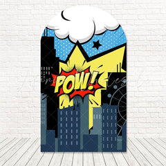 Toile de fond pour arche immeubles Marvel drôles pour décor événement super-héros fun