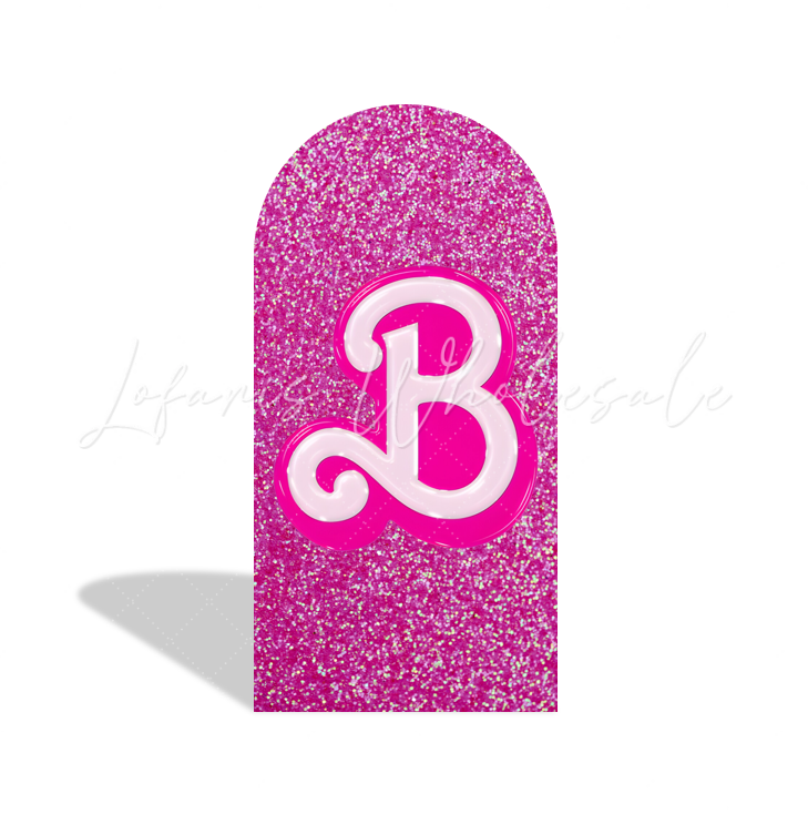 Toile de fond pour arche Joyeux Anniversaire tête Barbie paillettes