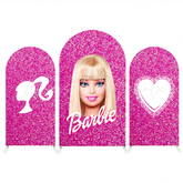 Toile de fond pour arche Joyeux Anniversaire tête Barbie paillettes