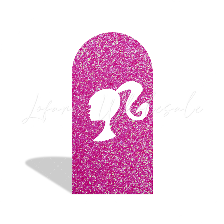 Toile de fond pour arche Joyeux Anniversaire tête Barbie paillettes