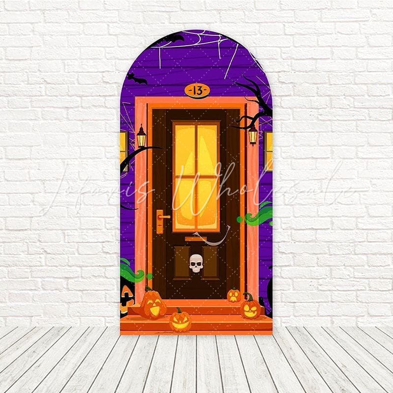 Toile de fond pour arche effrayant porte orange Halloween pour événements festifs