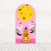 Toile de fond pour arche citrouille lune rose Halloween pour décorations uniques