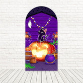 Toile de fond pour arche chat lampe citrouille Halloween pour fêtes hantées