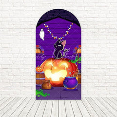Toile de fond pour arche chat lampe citrouille Halloween pour fêtes hantées