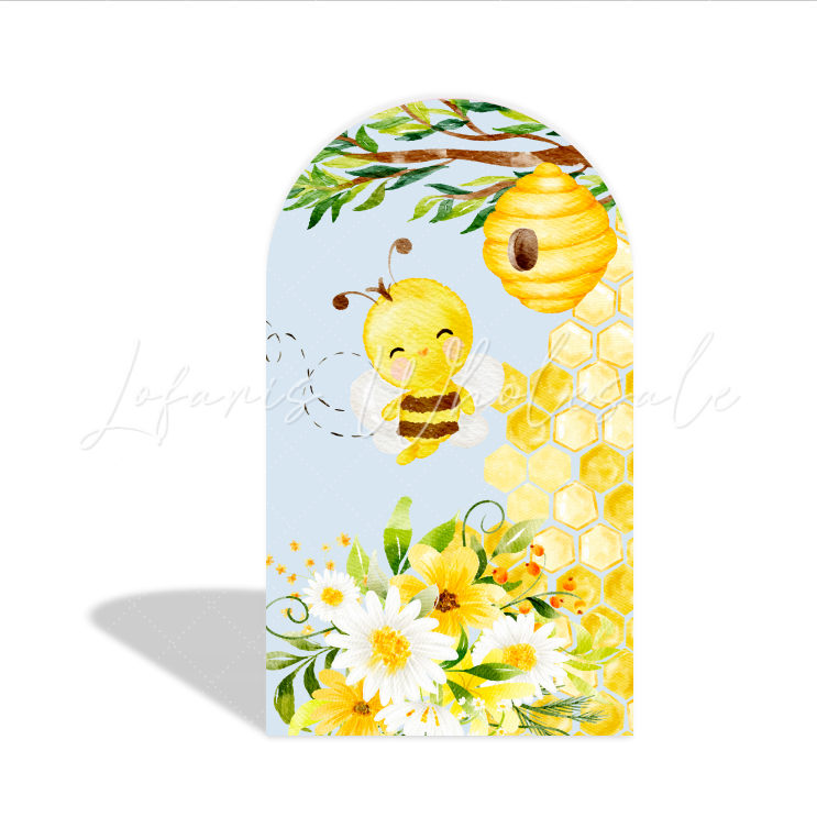 Toile de fond pour arche fête anniversaire thème abeille jaune miel doux