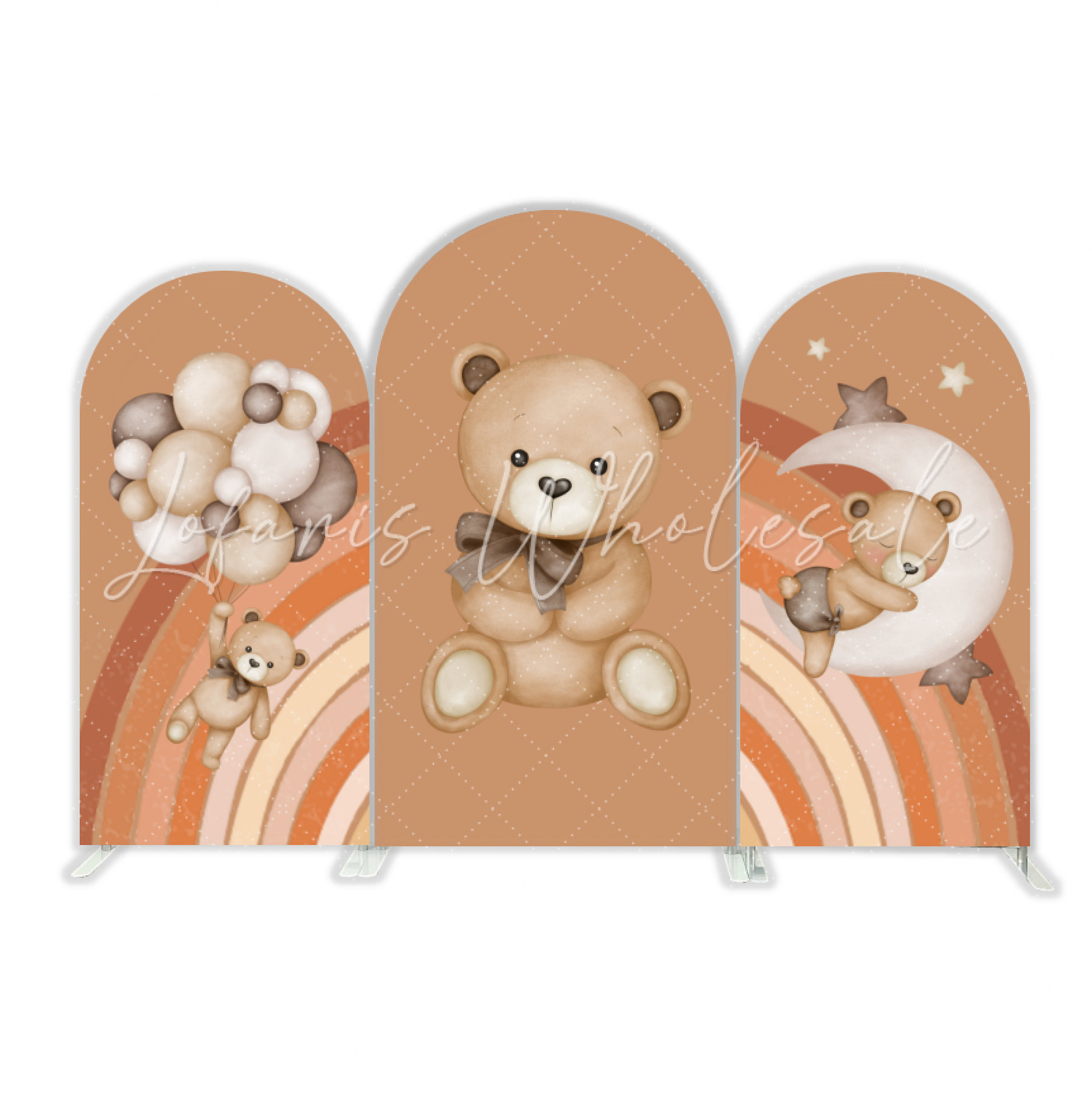 Toile de fond pour arche fête anniversaire ours en peluche montgolfière