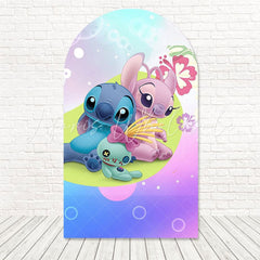 Toile de fond pour arche duo dessin animé Lilo et Stitch pour anniversaire tropical