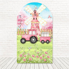 Toile de fond pour arche prairie ensoleillée petite ferme pour rassemblement jardin