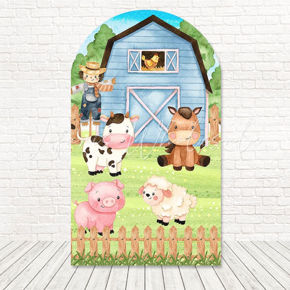 Toile de fond pour arche vue tracteur petite ferme pour anniversaire rustique fun