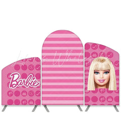 Kit toile de fond pour arche fête rayures rose vif thème petite princesse