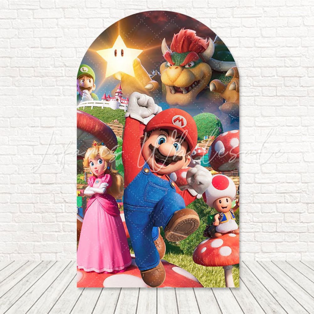Toile de fond pour arche Royaume Champignon Mario Bros pour fête jeu classique