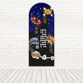 Toile de fond pour arche événement fan action immeubles super-héros Marvel