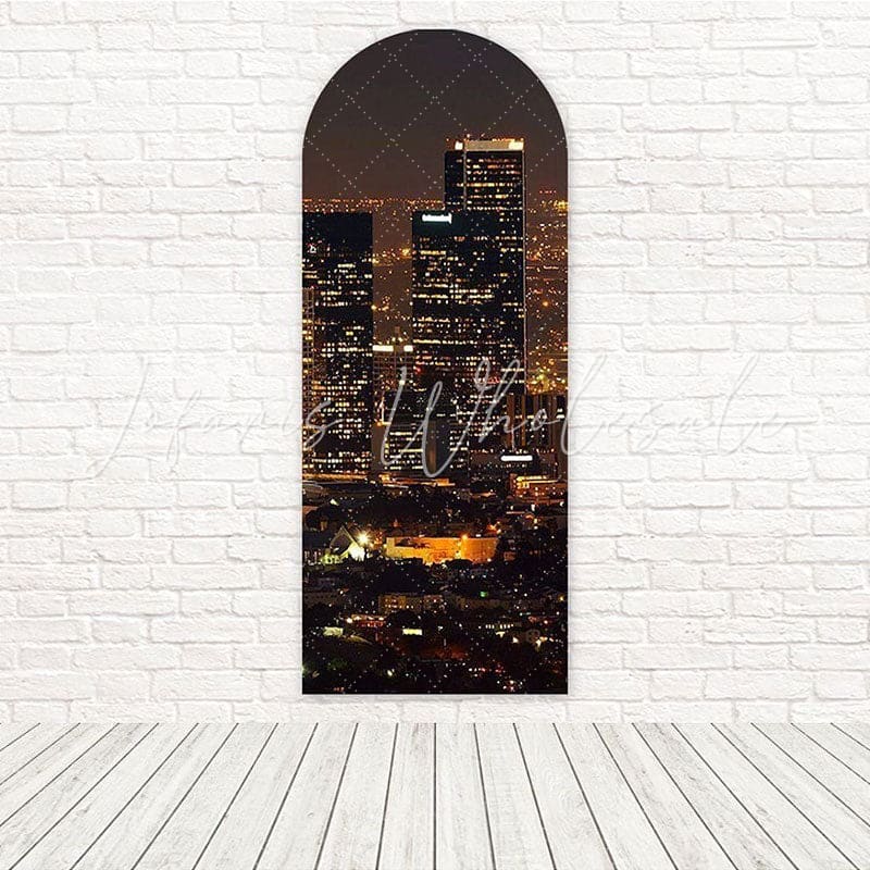 Toile de fond pour arche thème futuriste urbain paysage urbain immeubles nuit
