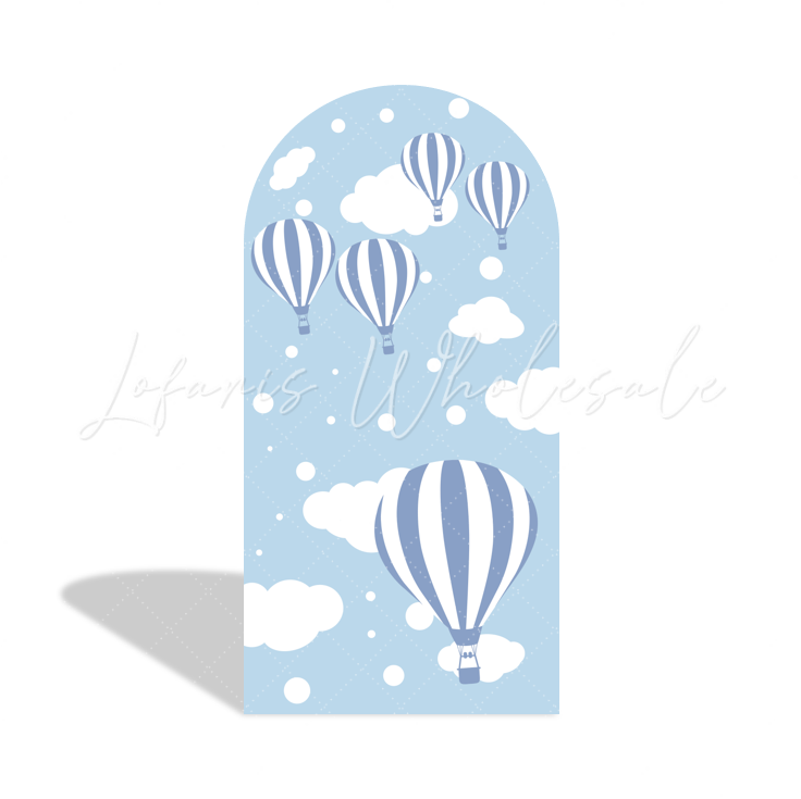 Toile de fond pour arche montgolfière bleue Oh Baby pour anniversaire Baby Shower révélation genre