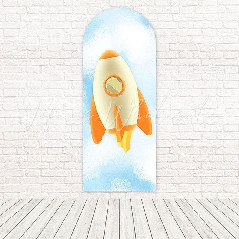 Toile de fond pour arche astronaute fusée orange pour célébrations futuristes