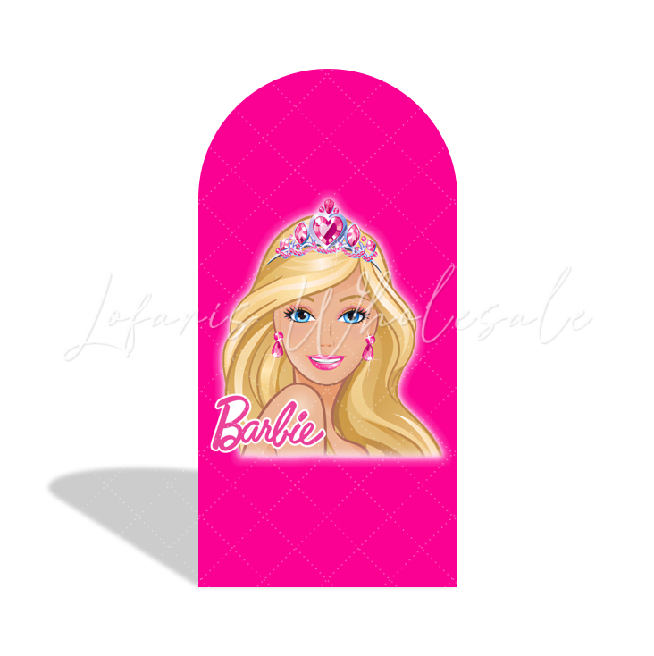 Toile de fond pour arche Joyeux Anniversaire tête Barbie rose