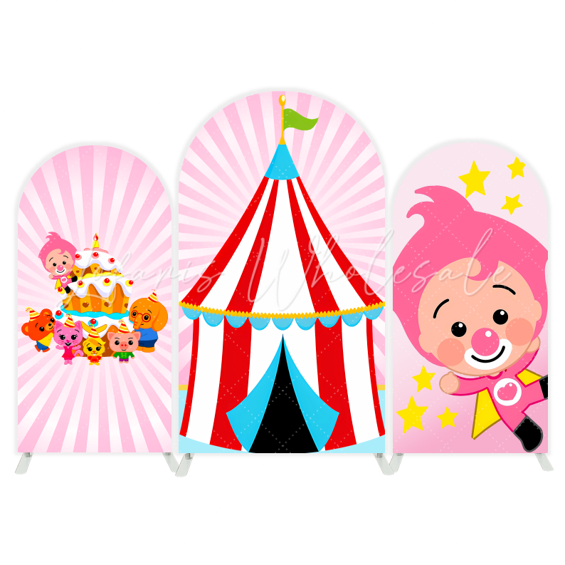 Toile de fond pour arche fête anniversaire cirque rose