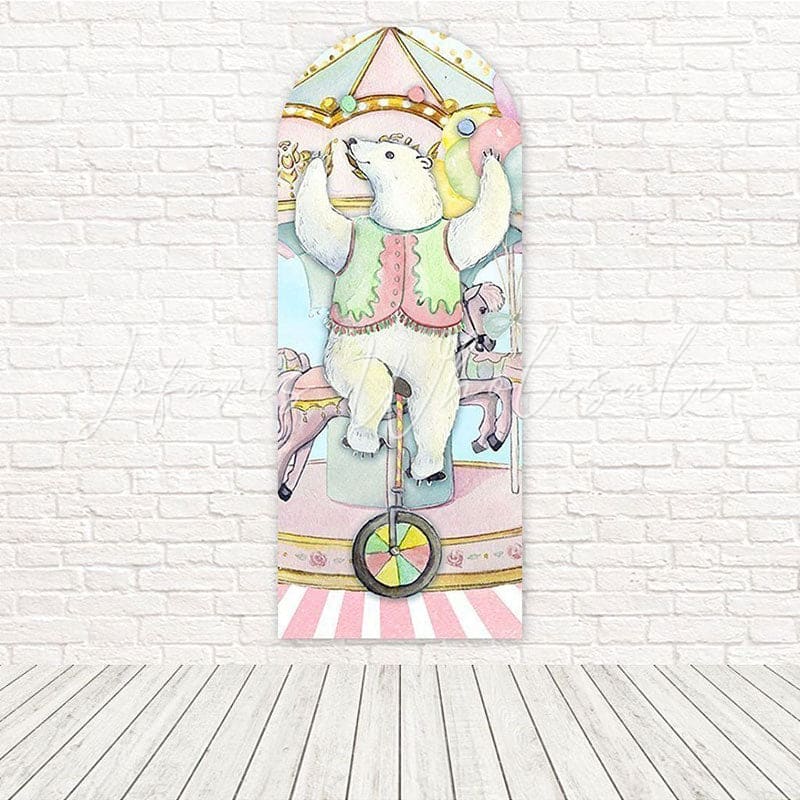 Toile de fond pour arche thème fête ludique fun carnaval ours cirque rose