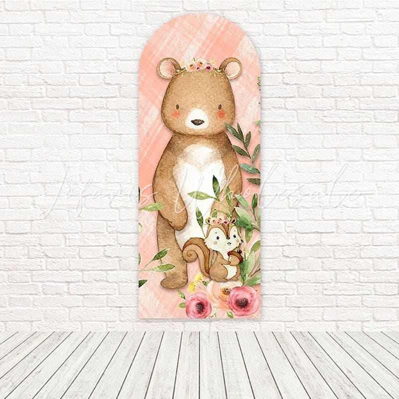 Toile de fond pour arche rose ours forêt rose pour célébrations bois mignonnes
