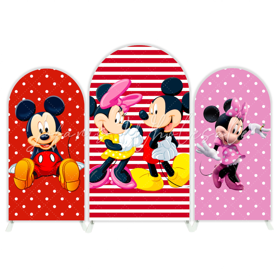 Toile de fond pour arche fête anniversaire Minnie Mickey rose