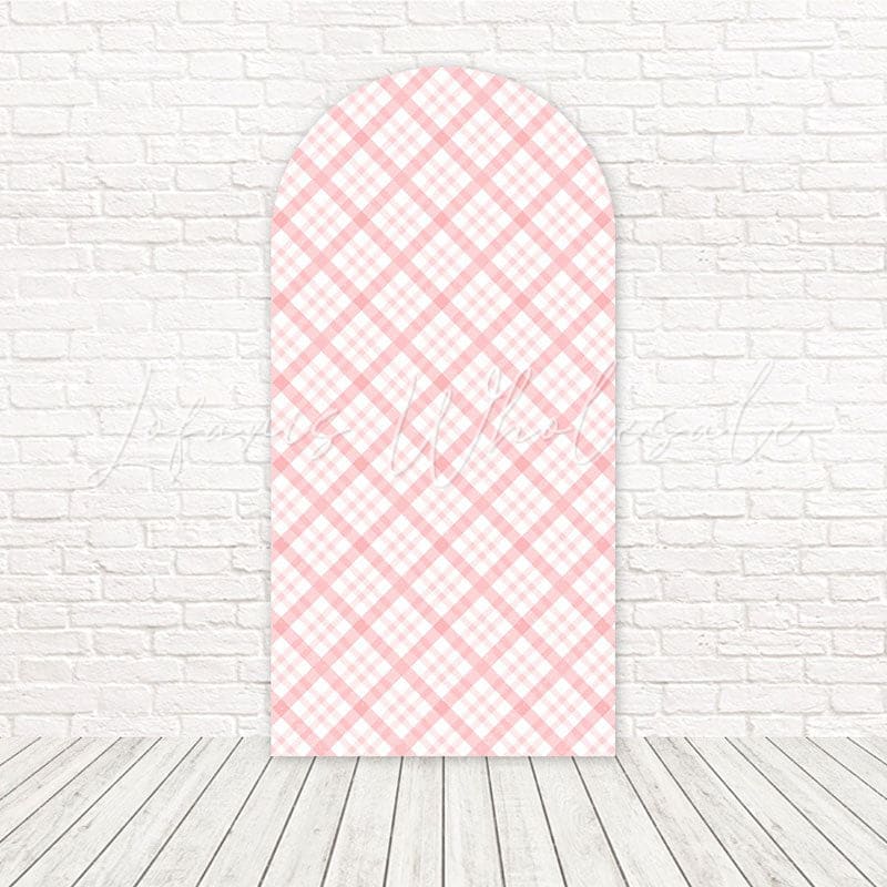 Toile de fond pour arche charme classique doux écossais rose pour ambiance anniversaire fille