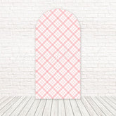 Toile de fond pour arche charme classique doux écossais rose pour ambiance anniversaire fille
