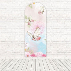 Toile de fond pour arche floraison douce papillons rose rose pour jardin romantique