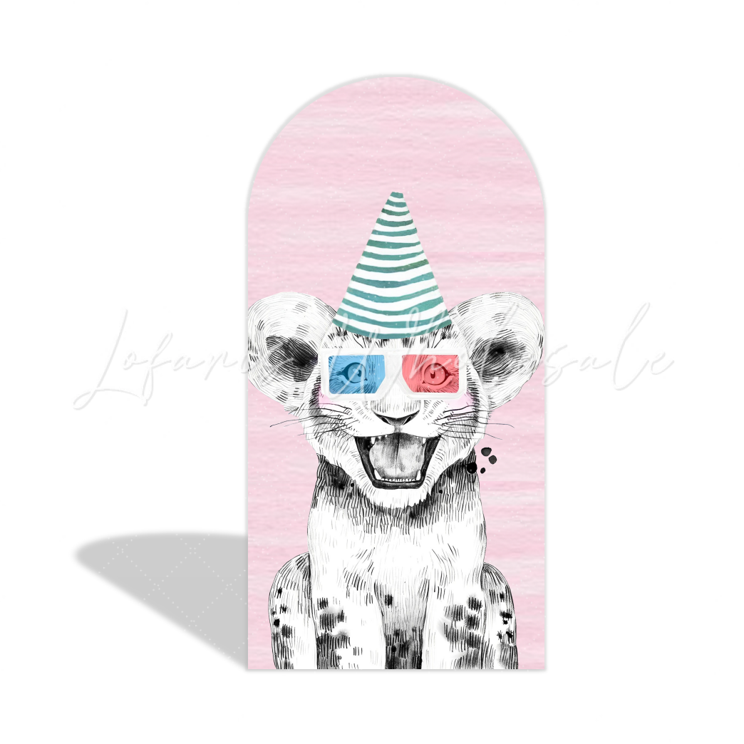 Toile de fond pour arche Joyeux Anniversaire animal safari rose