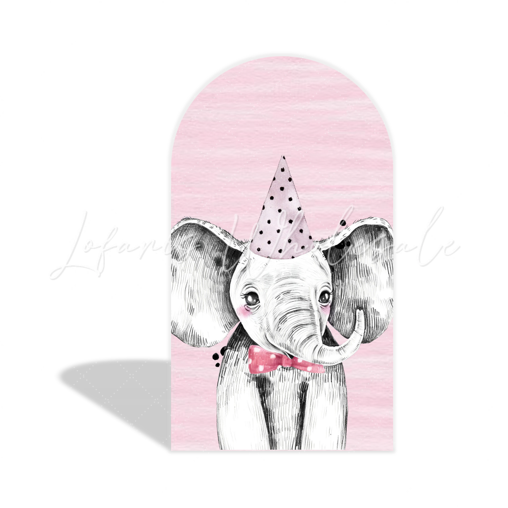 Toile de fond pour arche Joyeux Anniversaire animal safari rose