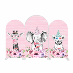Housse pour arche Joyeux Anniversaire animal safari rose
