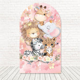 Toile de fond pour arche animaux safari floral rose pour décoration fête jungle mignonne